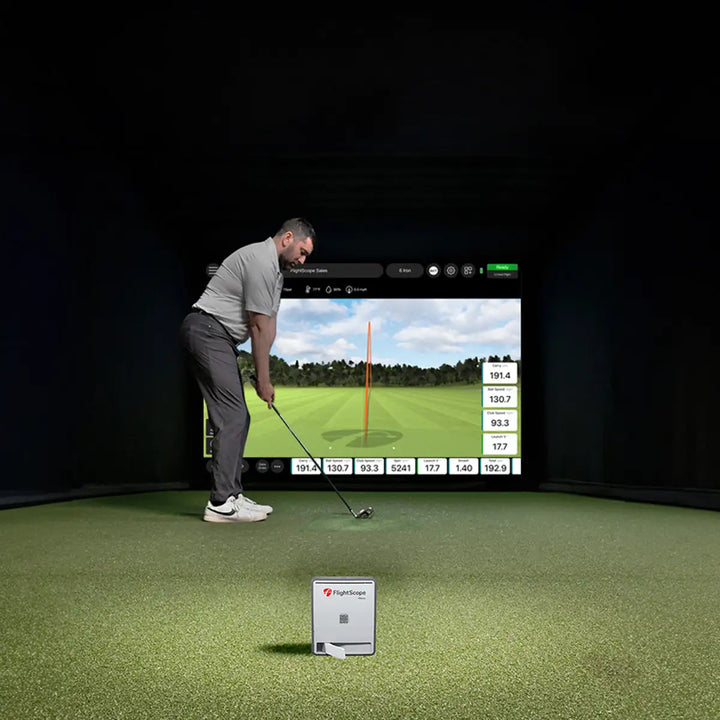 Mevo Gen2 Launch Monitor in-use in an indoor setting