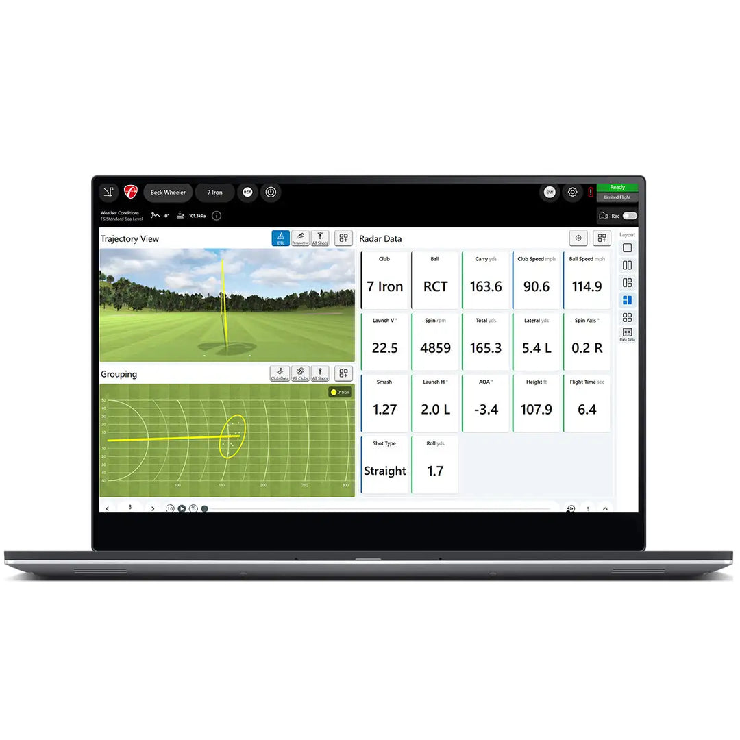 Mevo Gen 2 Launch Monitor Data on a device screen  