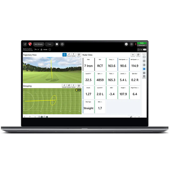 Mevo Gen 2 Launch Monitor Data on a device screen  