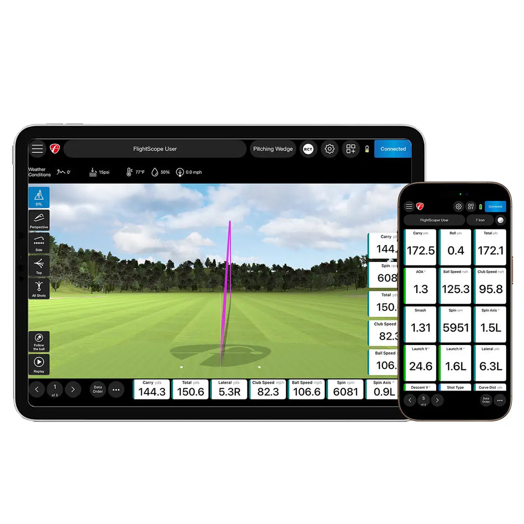 Trajectory data from the Mevo Gen 2 showing on device screen 