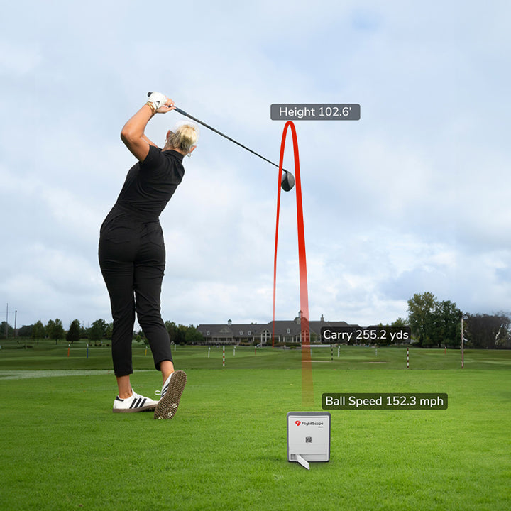Mevo Gen 2 Launch Monitor Data showing height, Ball Speed and Carry 